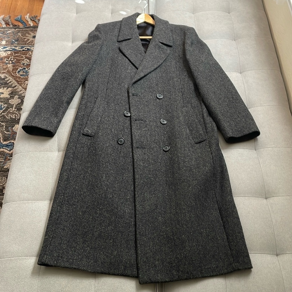 Dark gray wool tweed double breasted trenchcoat size 40 regular